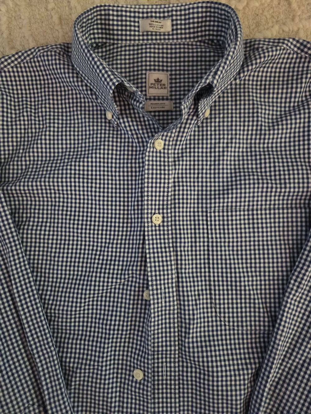 Peter Millar Nanoluxe Men's Blue & White Gingham Shirt - Size M